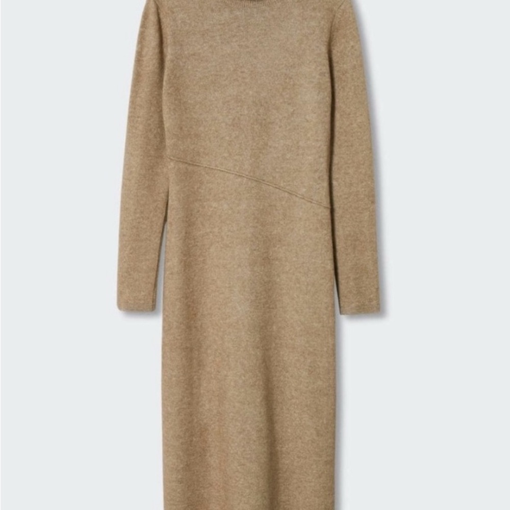 Mango Cozy Tan Long Sleeve Dress